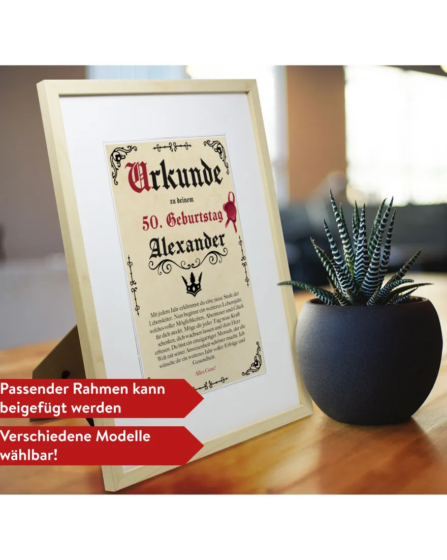 Geburtstags Urkunde Personalisierbar mit Alter + Wunschname - Pergament Stil Antik Vintage -20x30 cm