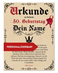 Geburtstags Urkunde Personalisierbar mit Wunschname + Alter - Pergament Stil Antik Vintage - 30x40 cm