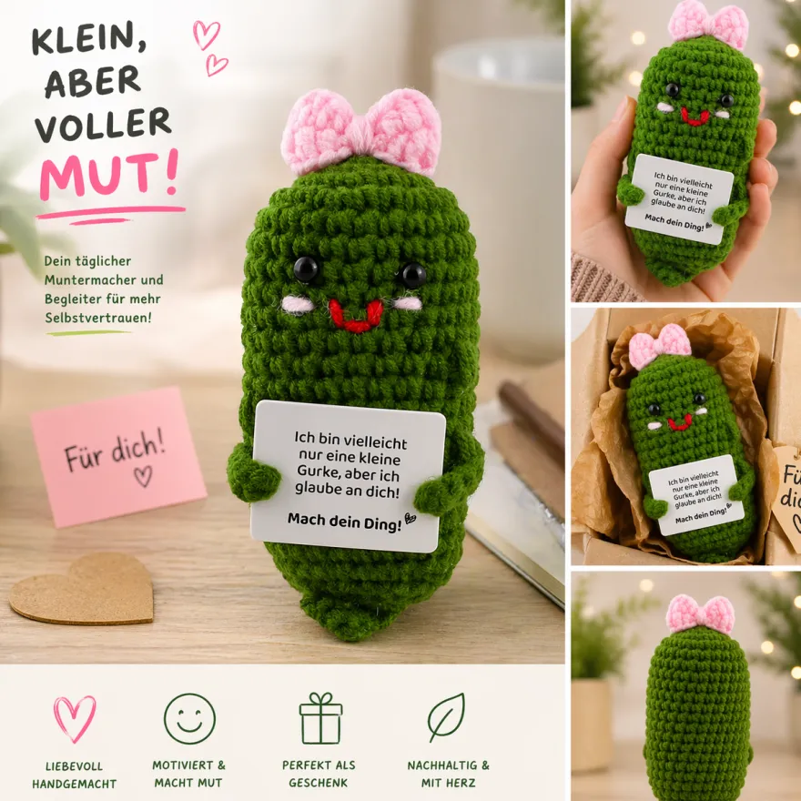 Gemüse Buddies Häkelfigur Gurke mit Schleife