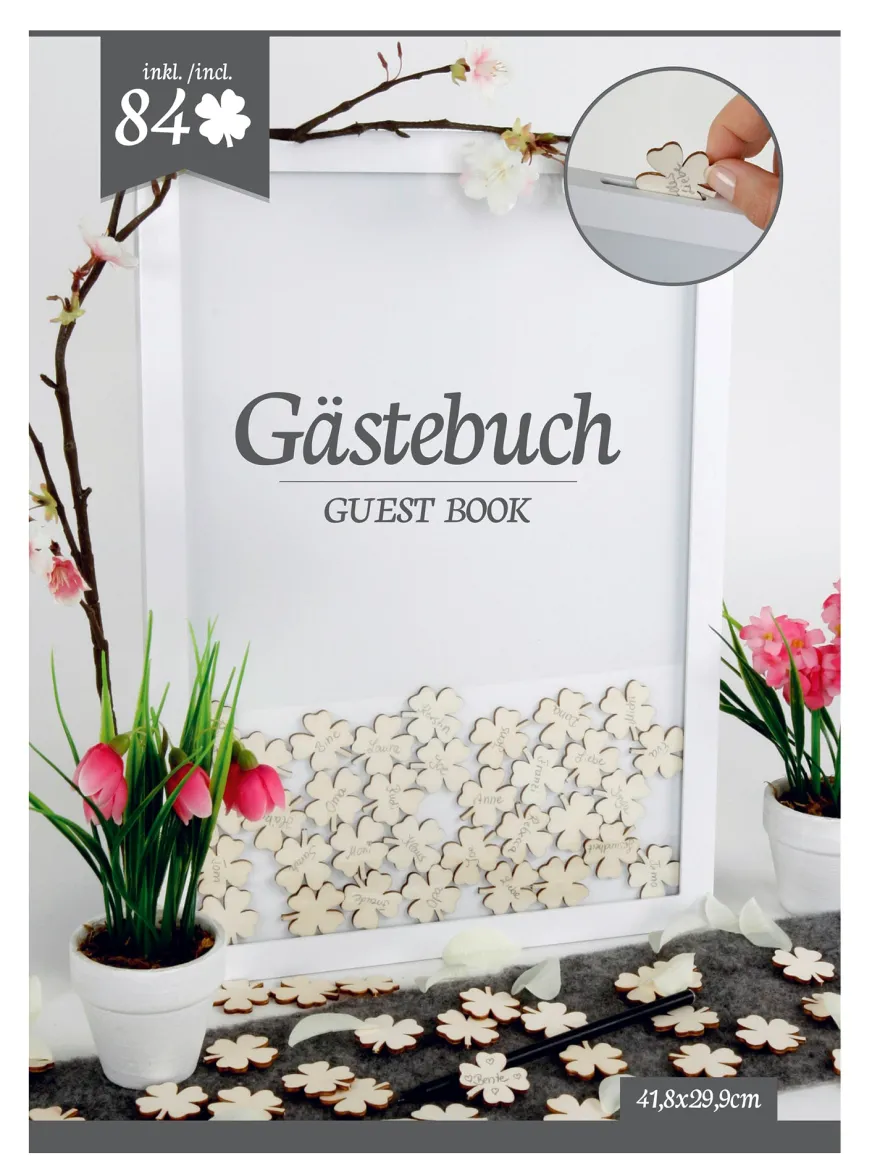 Gästebuch im Rahmen mit Kleeblättern zum Beschriften