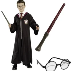 Harry Potter Kostüm für Kinder 3-tlg. bestehend aus Umhang, Brille und Zauberstab