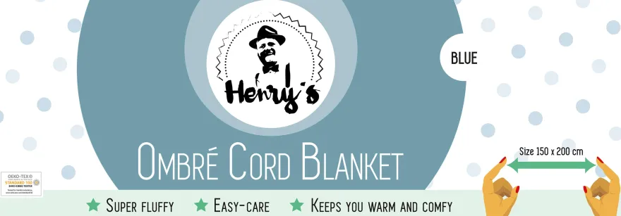 Henry's OMBRÉ CORD Decke blau mit Sherpa-Rückseite 150x200cm