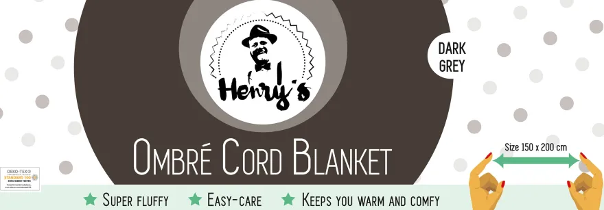 Henry's OMBRÉ CORD Decke grau mit Sherpa-Rückseite 150x200cm