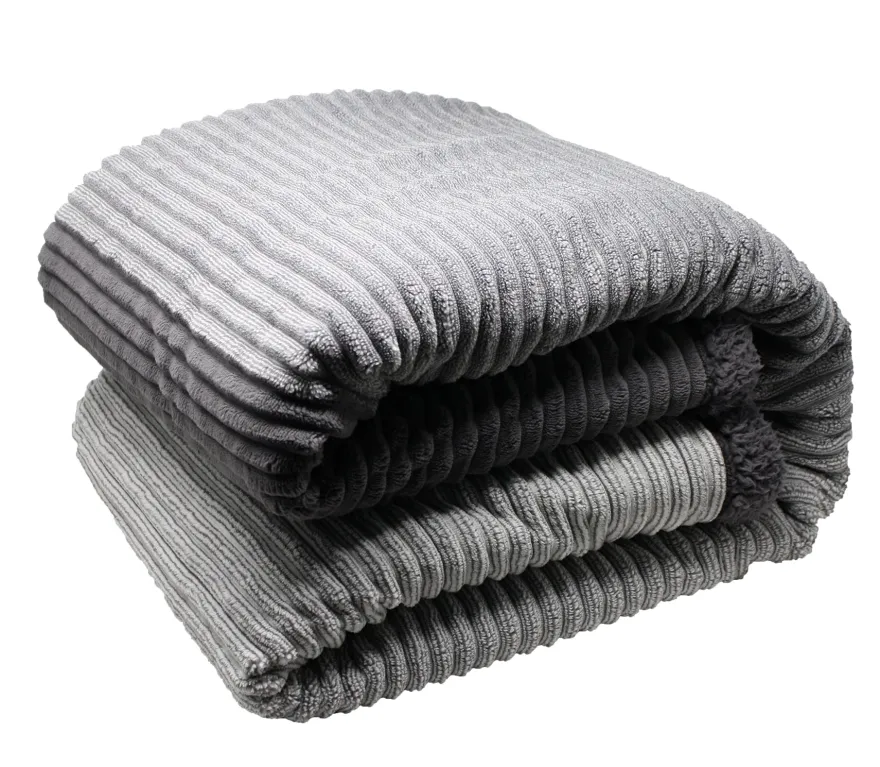 Henry's OMBRÉ CORD Decke grau mit Sherpa-Rückseite 150x200cm