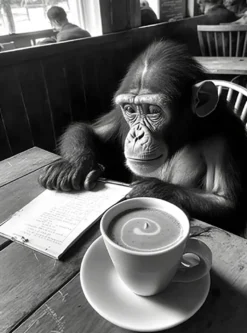 Hipster Chimp Kunstdruck Schimpansin trinkt Kaffee