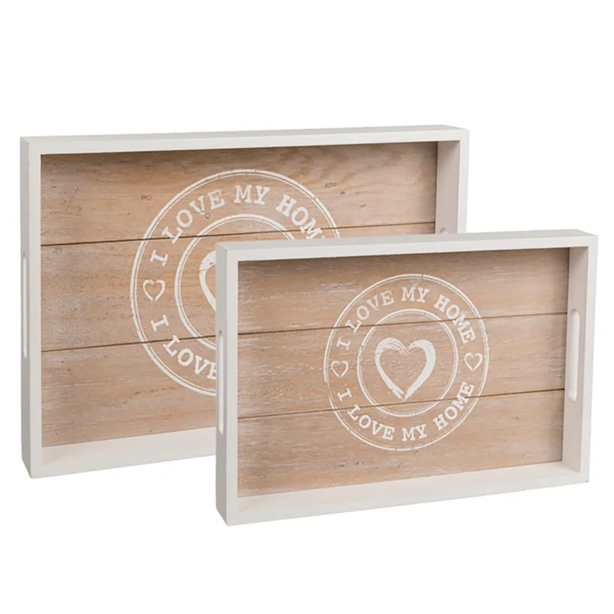 Holz Tabletts I Love My Home 2er Set