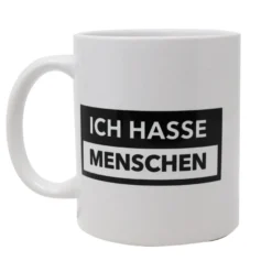 Ich hasse Menschen Tasse rein weiß, bedruckt.