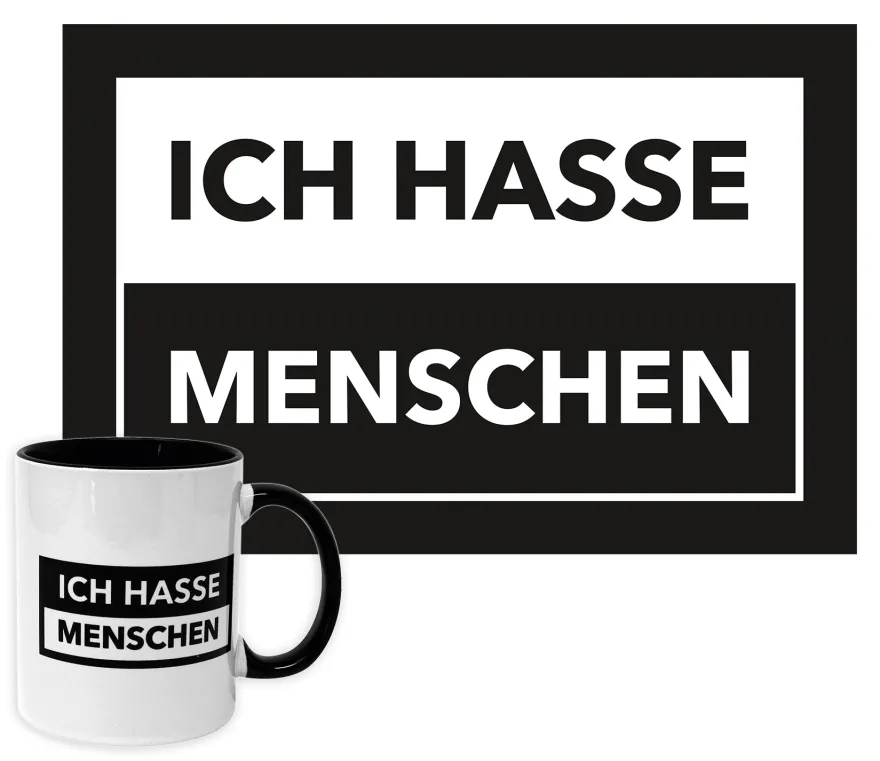 Ich hasse Menschen Tasse und Fußmatten Set