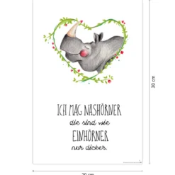 Ich Mag Nashörner Kunstdruck