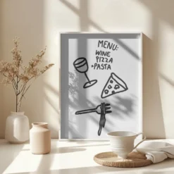 Italian Trio Delight Poster | Pizza, Pasta & Wine | in verschiedenen Größen | by Athene Fritsch