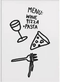 Italian Trio Delight Poster | Pizza, Pasta & Wine | in verschiedenen Größen | by Athene Fritsch