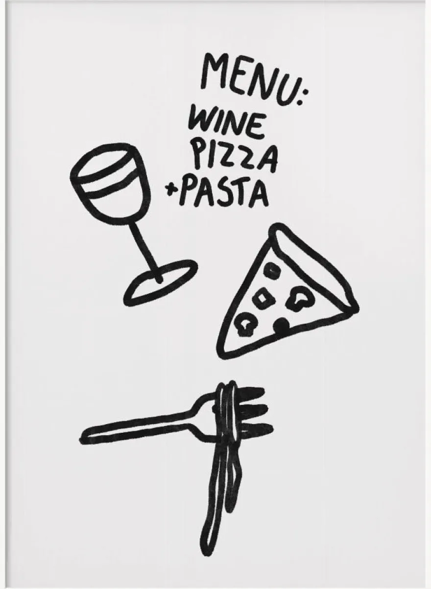 Italian Trio Delight Poster | Pizza, Pasta & Wine | in verschiedenen Größen | by Athene Fritsch