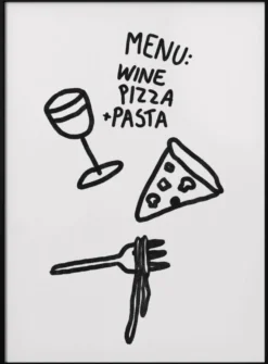 Italian Trio Delight Poster | Pizza, Pasta & Wine | in verschiedenen Größen | by Athene Fritsch