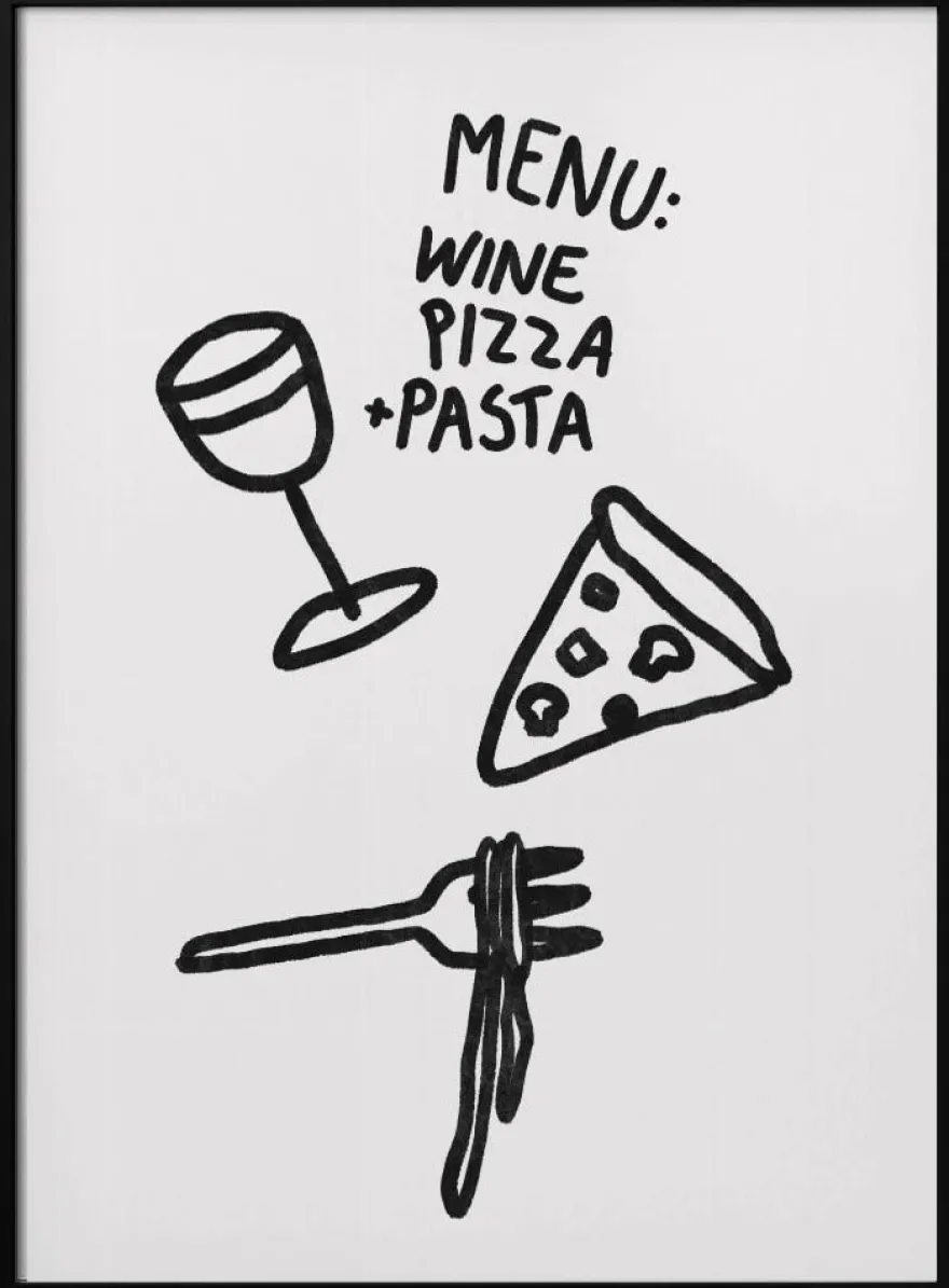 Italian Trio Delight Poster | Pizza, Pasta & Wine | in verschiedenen Größen | by Athene Fritsch