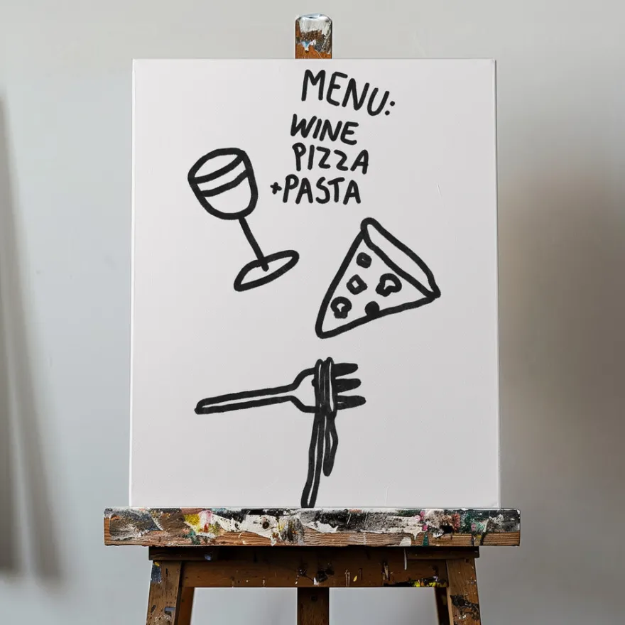 Italian Trio Delight Poster | Pizza, Pasta & Wine | in verschiedenen Größen | by Athene Fritsch