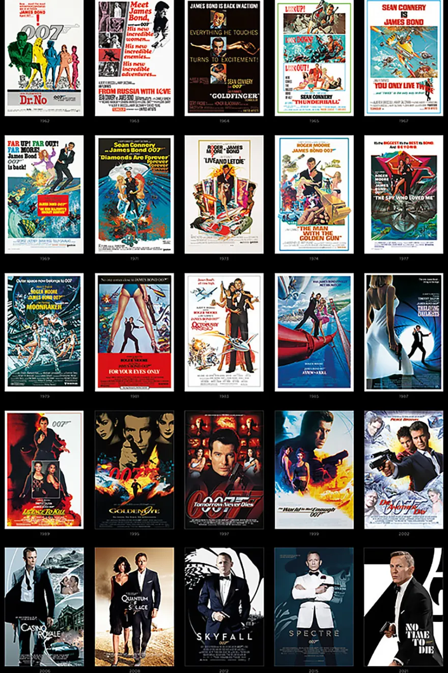 James Bond 007 Poster Collage aus 25 Filmplakaten