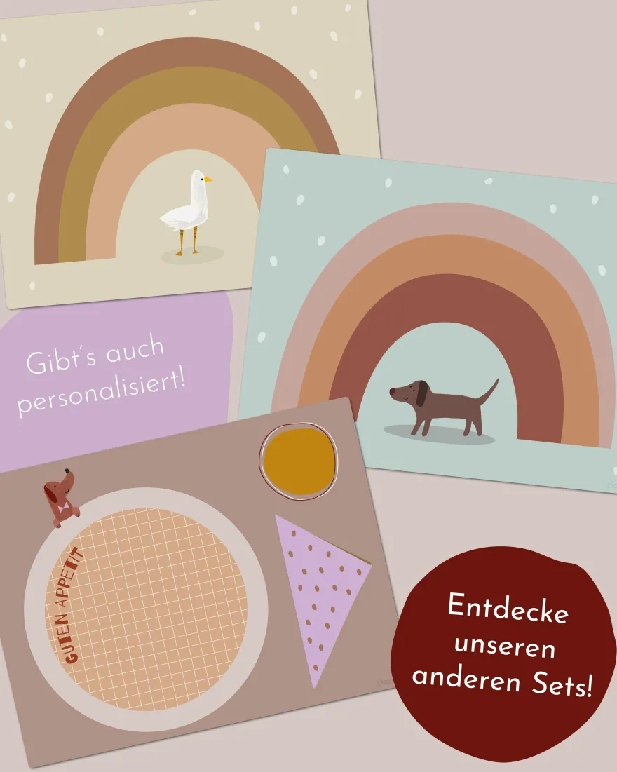 Kinder 2er Tischset Dackel mit Regenbogen | 30x40 cm