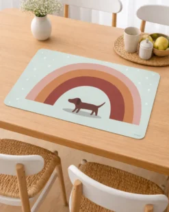 Kinder 2er Tischset Dackel mit Regenbogen | 30x40 cm