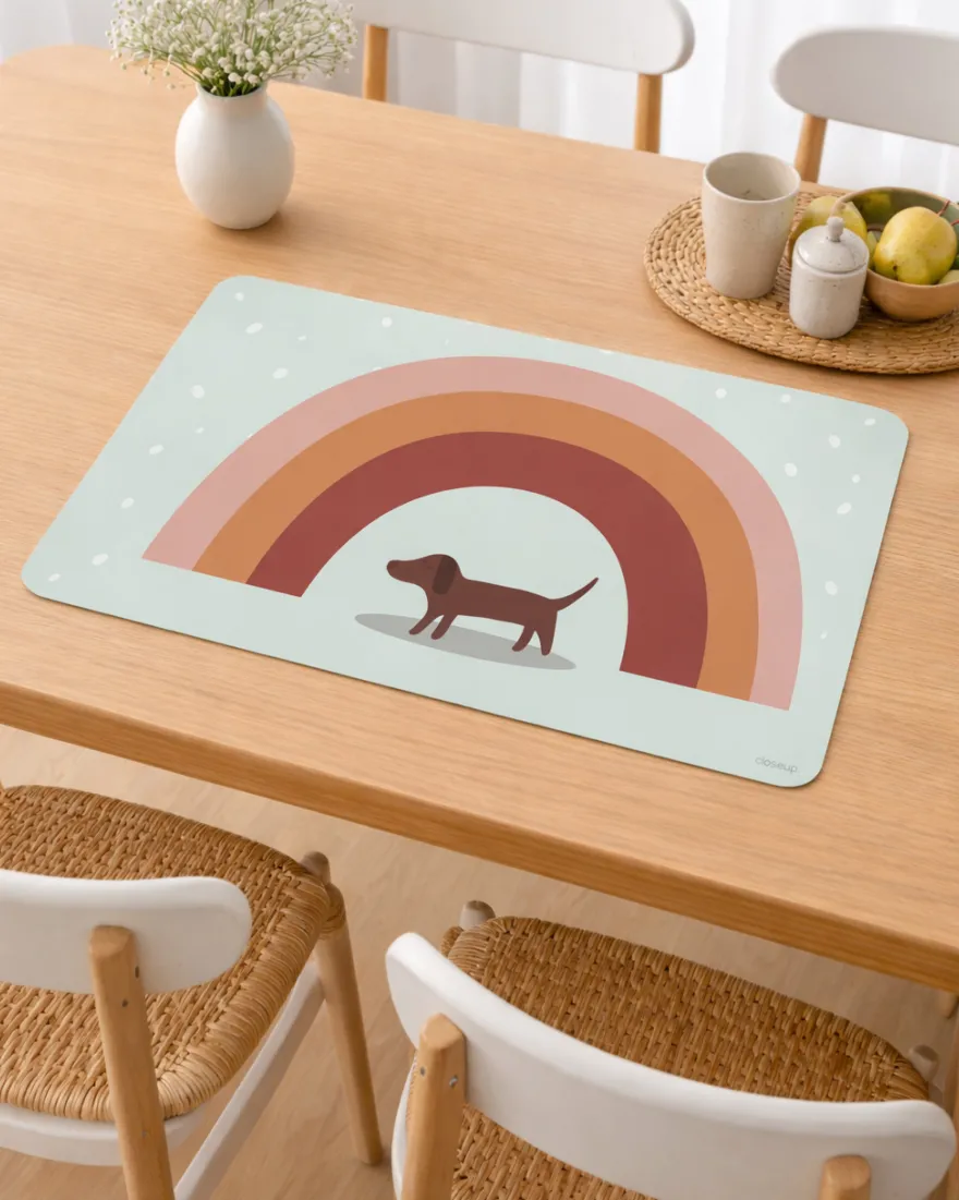 Kinder 2er Tischset Dackel mit Regenbogen | 30x40 cm