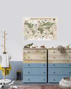 Kinder Weltkarte Beige personalisiert - 60 x 40cm