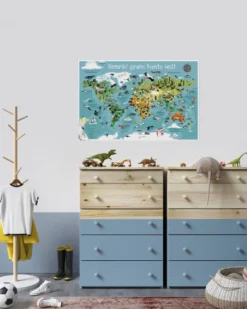 Kinder Weltkarte bunt POD personalisiert mit Namen