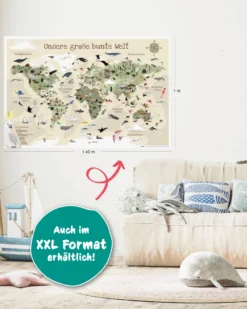 Kinder-Weltkarte XL Poster Beige Version