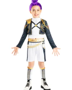 K-Pop Demon Hunters DELUXE Golden Rumi Kostüm - Top, Shorts mit 3D Gürtel, Pailletten und Beinwärmer