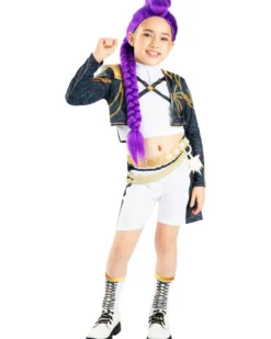 K-Pop Demon Hunters DELUXE Golden Rumi Kostüm - Top, Shorts mit 3D Gürtel, Pailletten und Beinwärmer