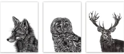 Lucy Francis Kunstdruck Set Tawny Owl, Fox und Stag