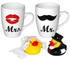Mr. & Mrs. Tassen 2-er Set mit Badeenten Hochzeitspaar