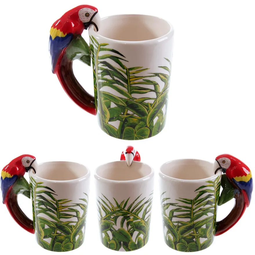 Papagei Tasse Ara, 3-D Henkel 2-er Set