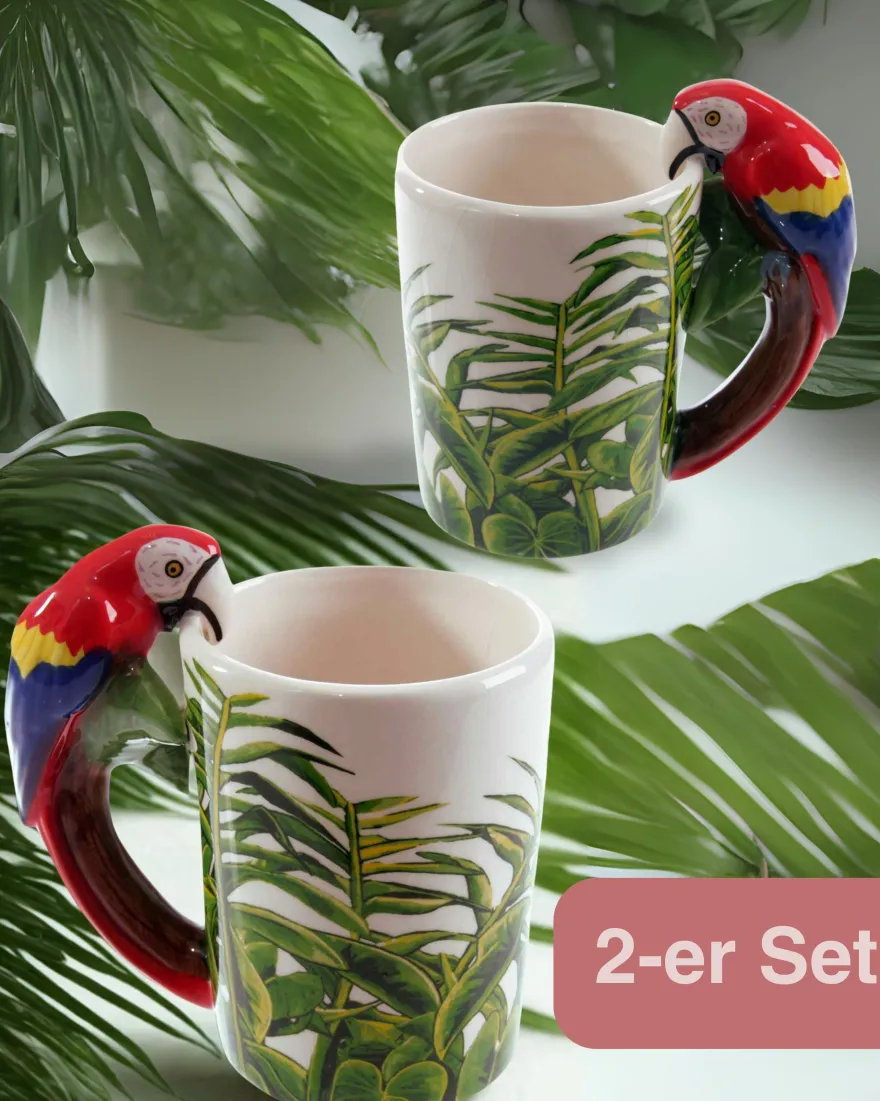 Papagei Tasse Ara, 3-D Henkel 2-er Set