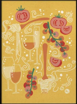 Pasta Paradise | Tomato and Wine | Playful Italian Pasta Illustration | by Aia Ueno