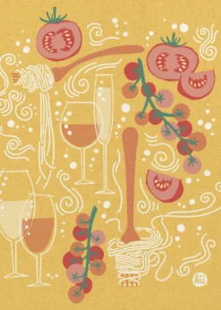Pasta Paradise | Tomato and Wine | Playful Italian Pasta Illustration | by Aia Ueno
