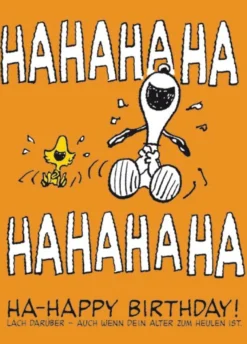 Peanuts Postkarte Ha-Ha-Happy Birthday (Snoopy & Woodstock)