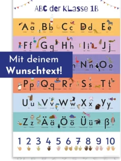 Personalisiertes ABC Poster mit Tiermotiven und Zählhilfe, 61 x 91,5 cm