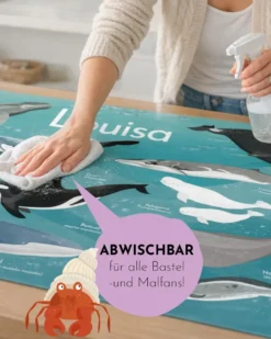 Personalisierte Schreibtischunterlage Meeresbewohner Wale | mit Wunschnamen | 40x60 cm