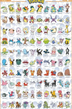 Pokemon Poster 4er-Set Region Kanto, Johto, Hoenn & Sinnoh