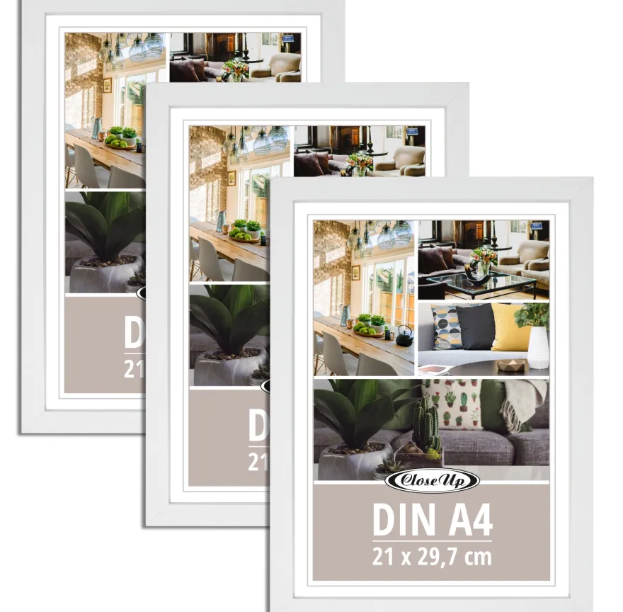Posterrahmen, Bilderrrahmen 3-er Set DIN A4 weiß