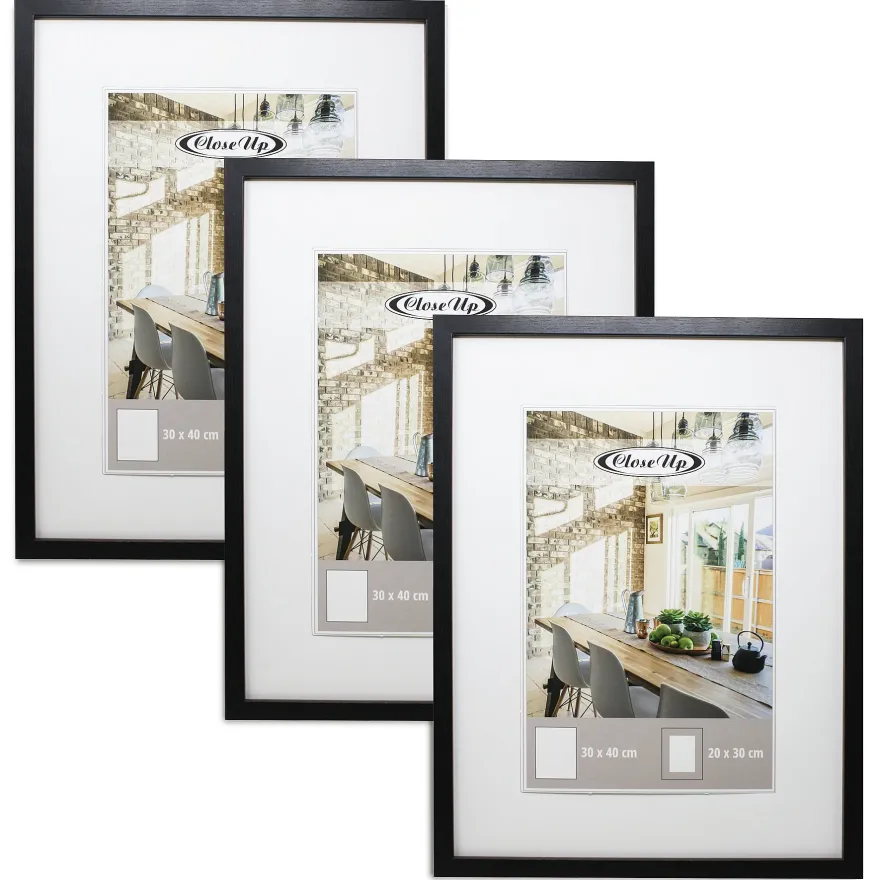 Posterrahmen 30 x 40 cm, 3er Set, schwarz, Passepartout