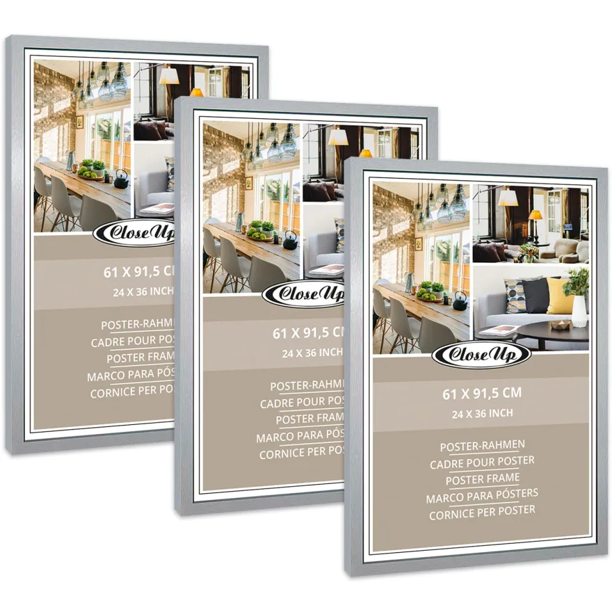Posterrahmen 61 x 91,5 cm Holzdekor silber 3er Set