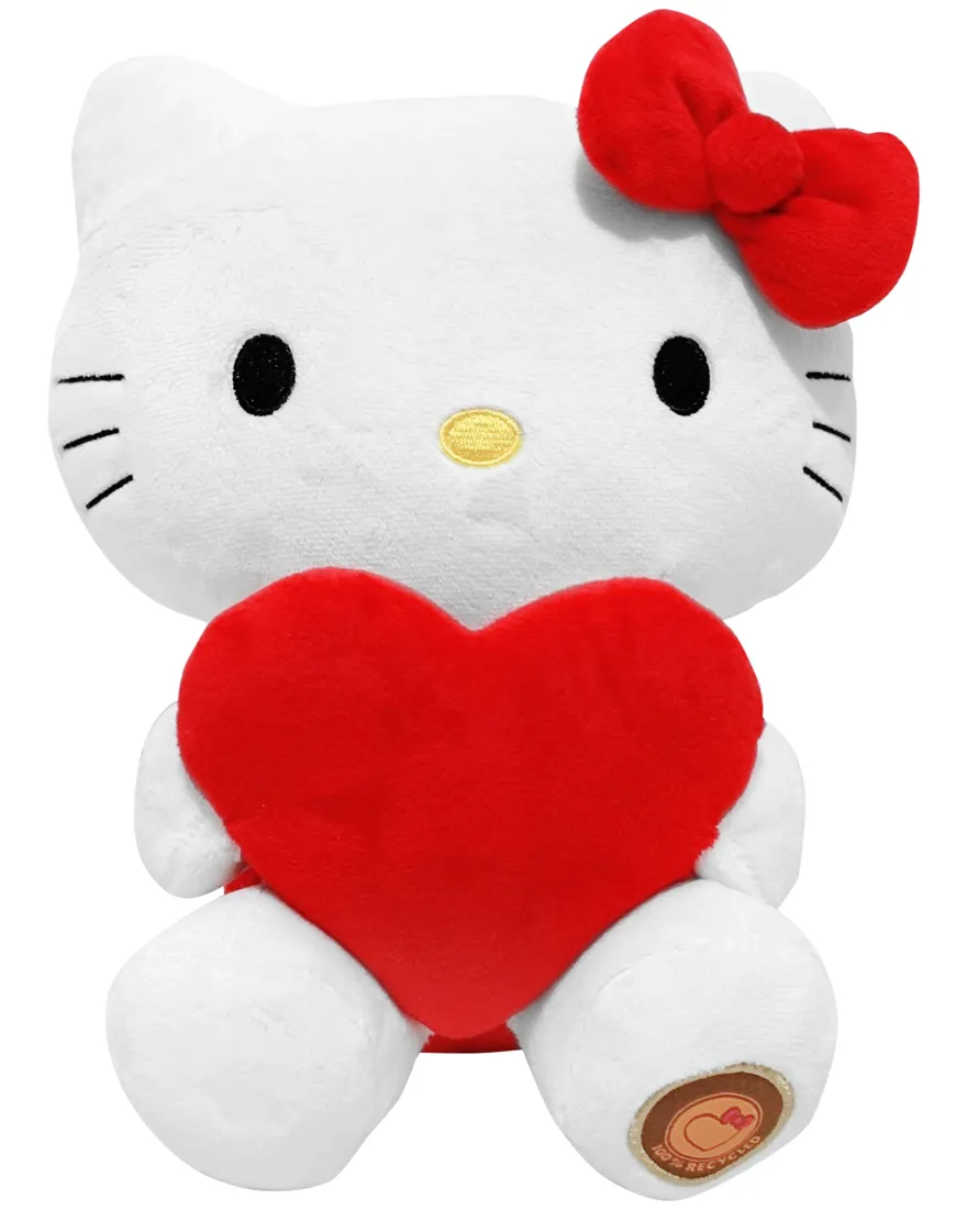 Sanrio - Hello Kitty Classic Eco Edition - Plüschfigur mit Herz, Höhe 24cm