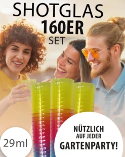Schnapsglas Shotglas Set aus PP 160 Stück 4-farbig sortiert