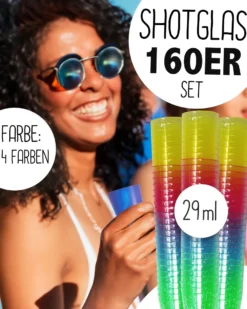 Schnapsglas Shotglas Set aus PP 160 Stück 4-farbig sortiert