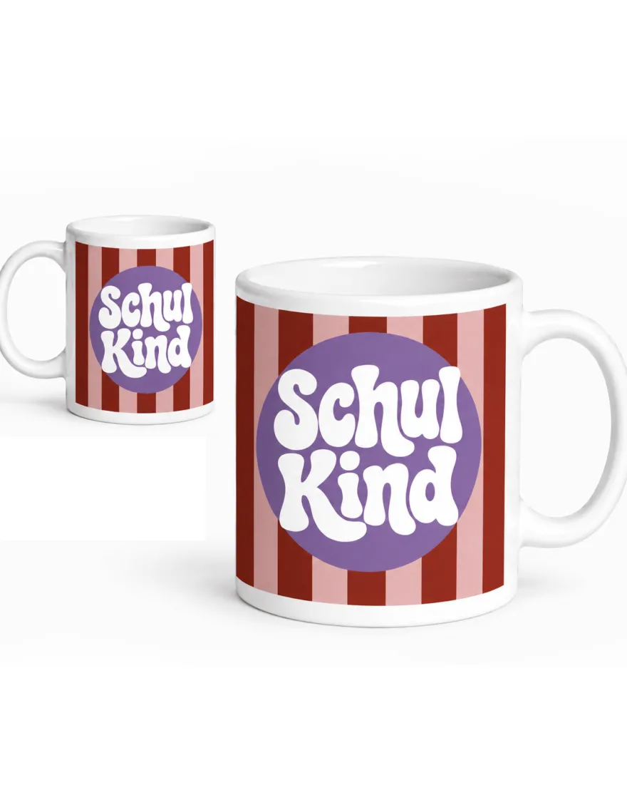 Schulkind Tasse 180 ml - mit 'Schulkind' Aufschrift - peppiges gestreiftes Design