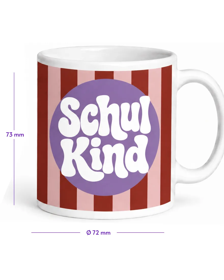 Schulkind Tasse 180 ml - mit 'Schulkind' Aufschrift - peppiges gestreiftes Design