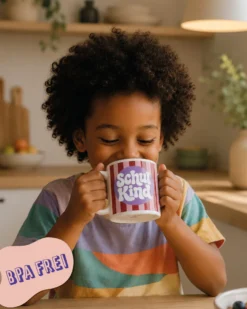 Schulkind Tasse 180 ml - mit 'Schulkind' Aufschrift - peppiges gestreiftes Design