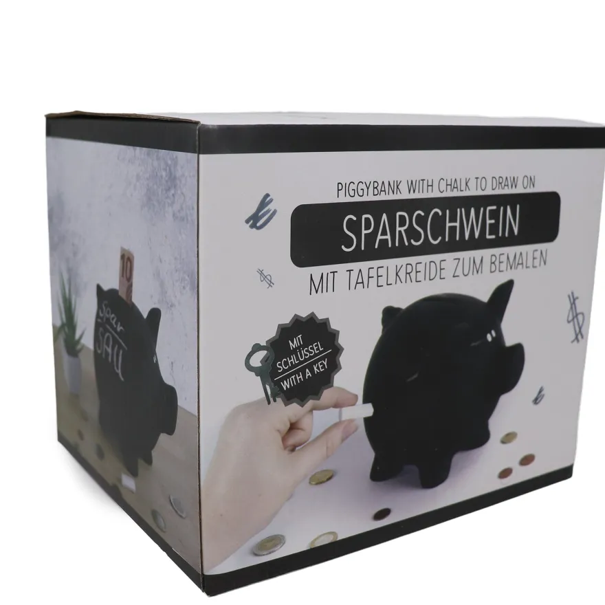 Sparschwein 'Tafel' mit Kreide zum Beschriften