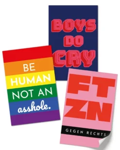 Stickerset FTZN Gegen Rechts, Be Human und Boys Do Cry - 60 Sticker | 5,5 x 8,5 cm