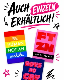 Stickerset FTZN Gegen Rechts, Be Human und Boys Do Cry - 60 Sticker | 5,5 x 8,5 cm